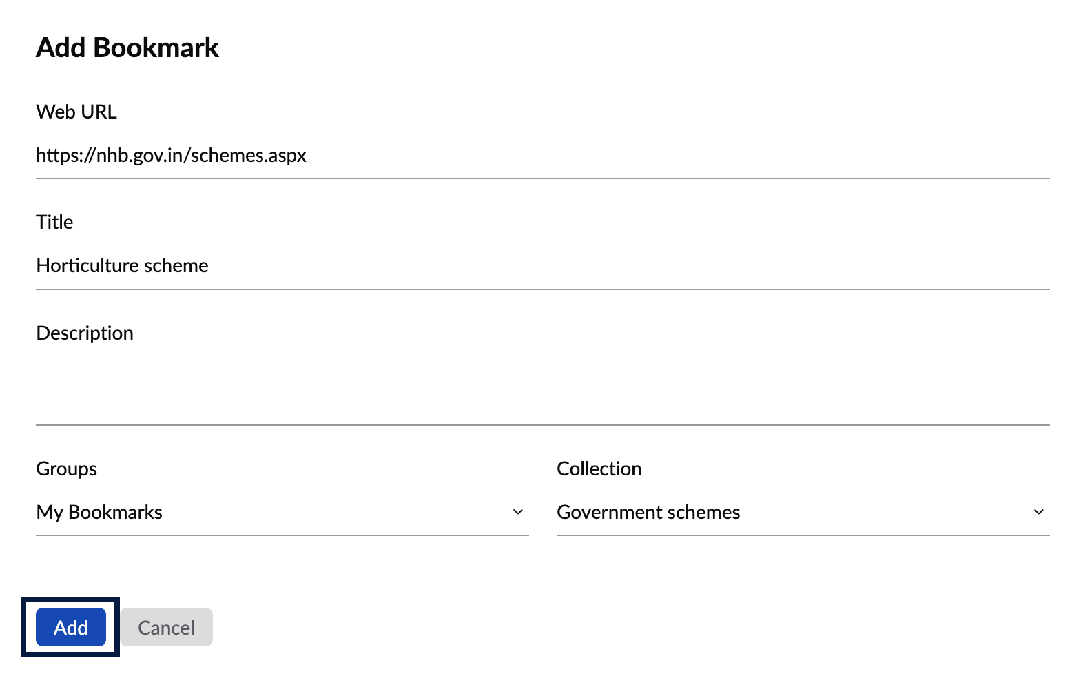 Bookmark web URL