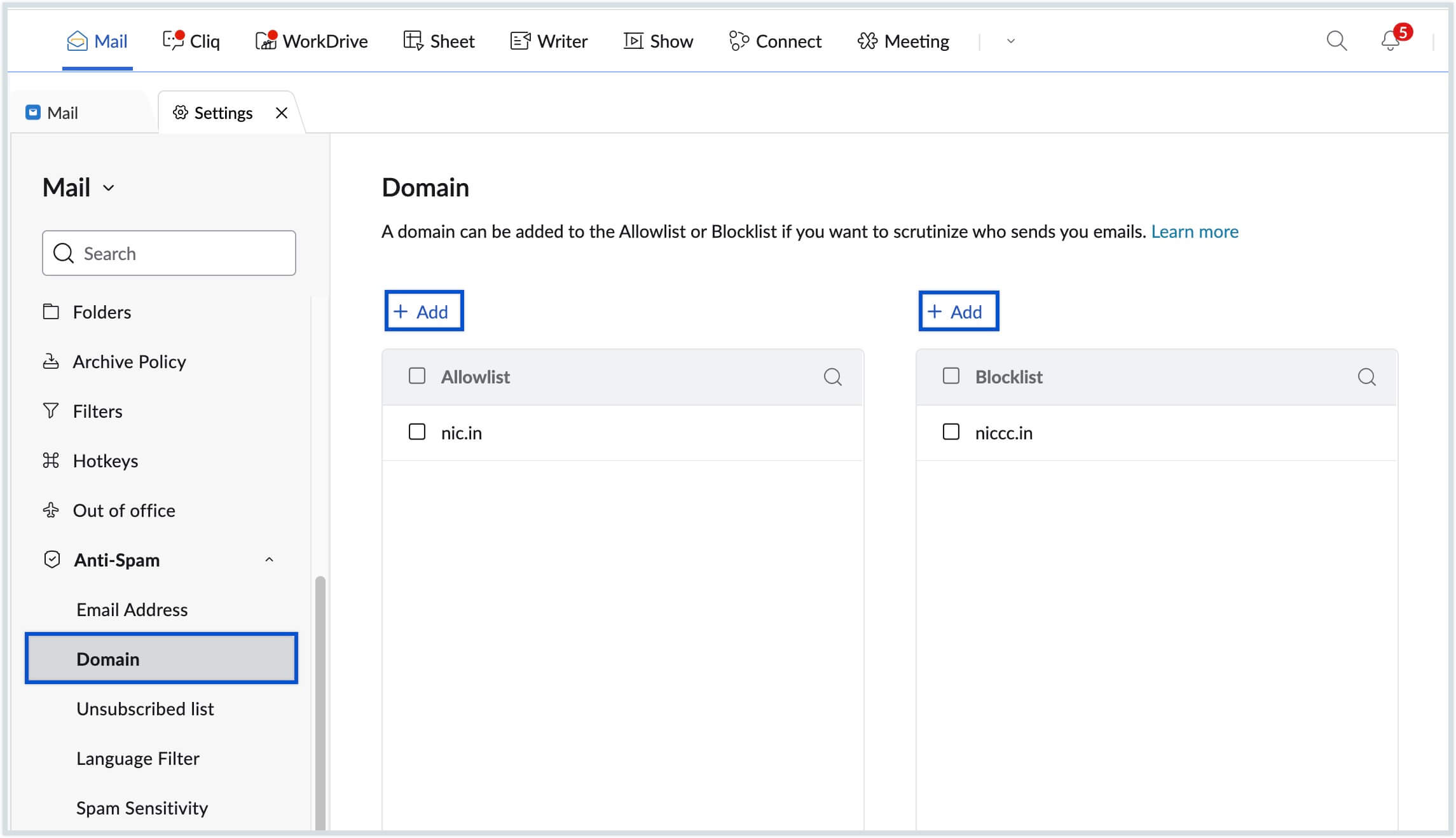 Allow or Blocklist domains
