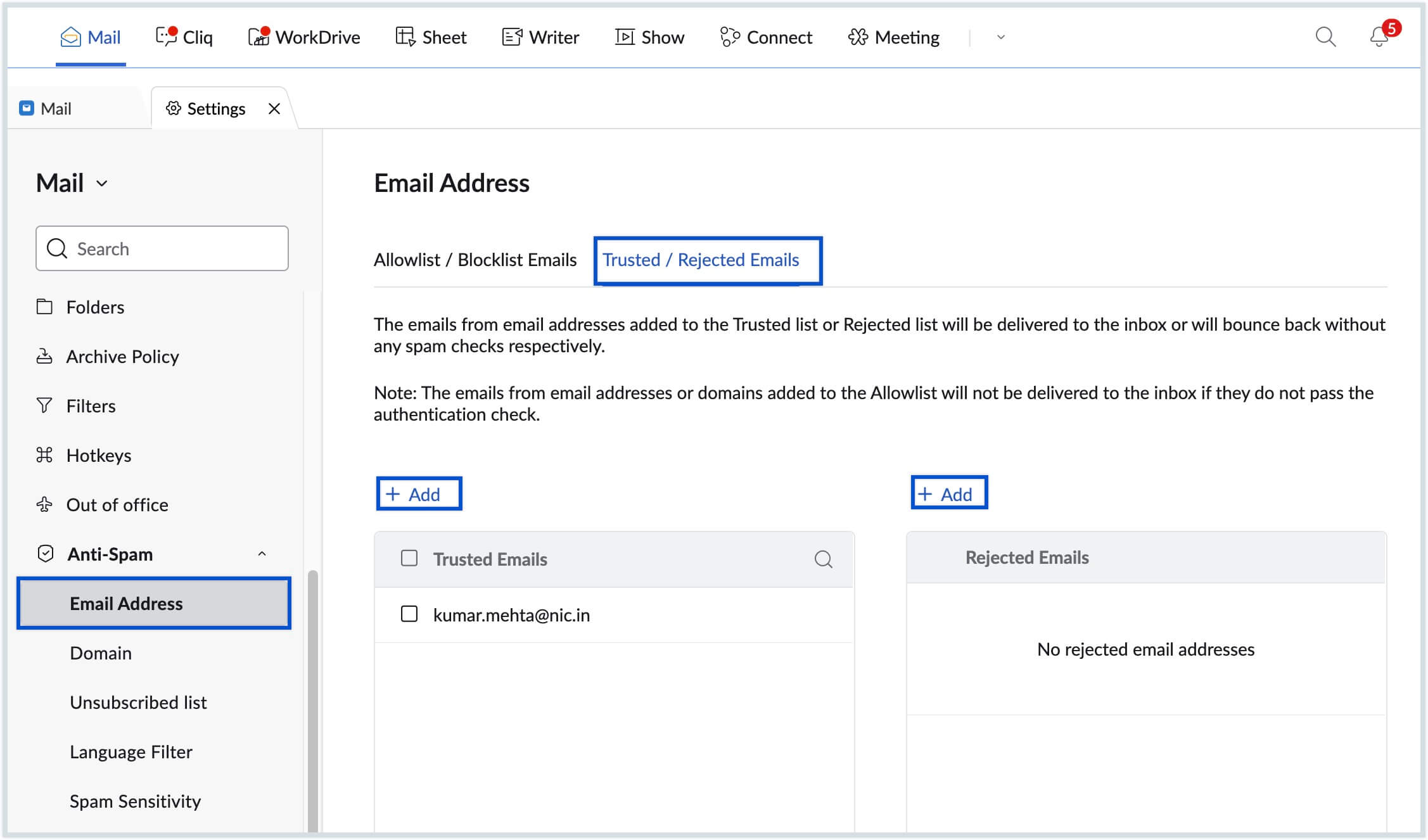 Trust or Reject email addresses