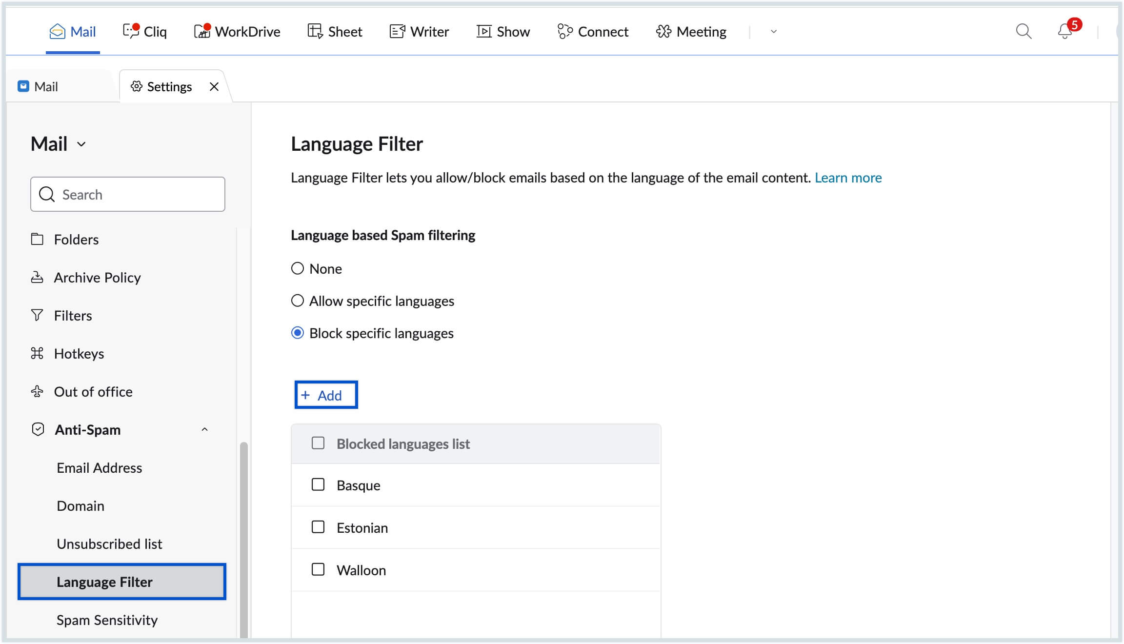 Language filter