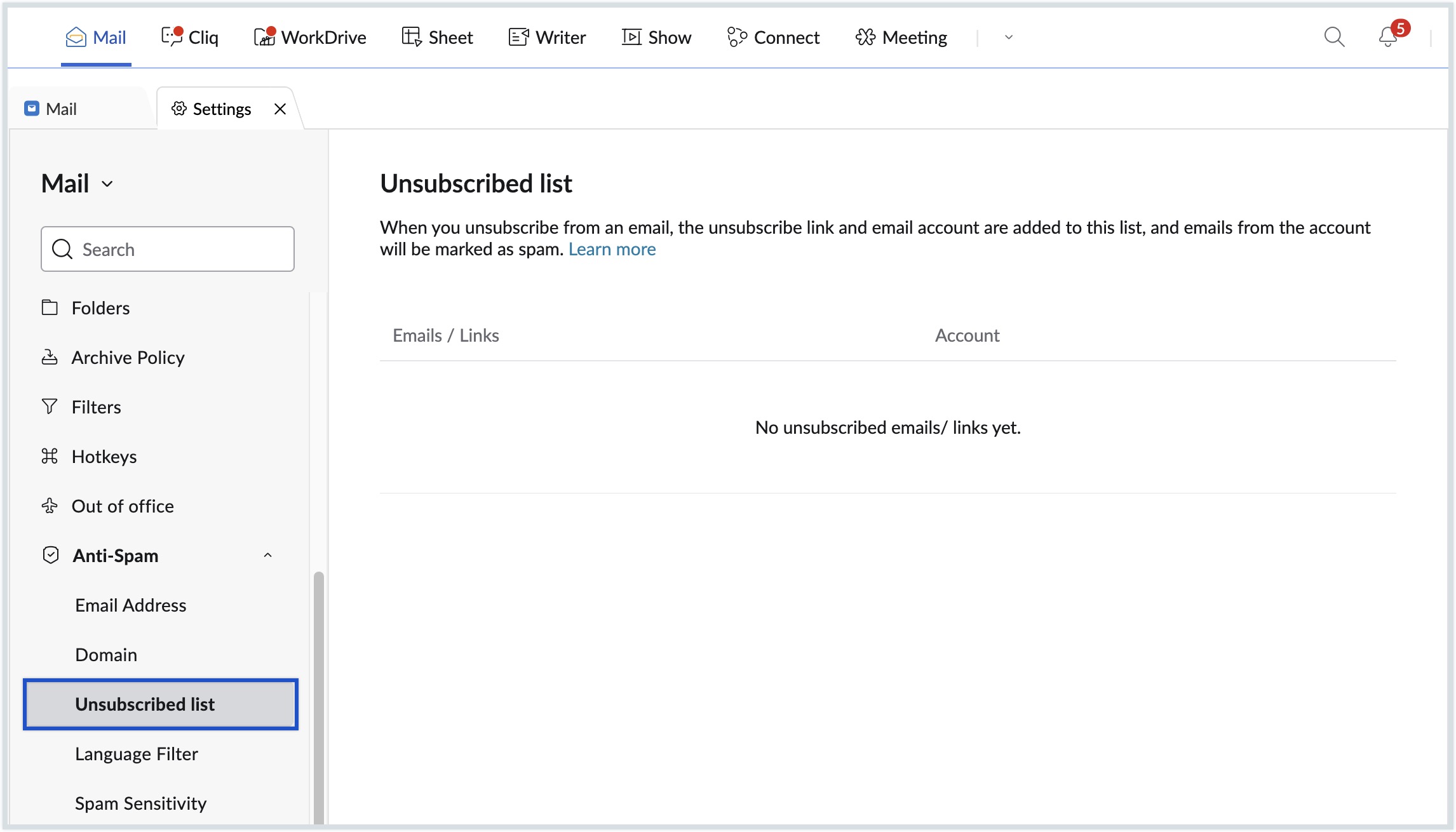 Unsubscribed list