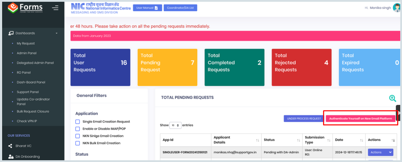 authenticate yourself on eforms