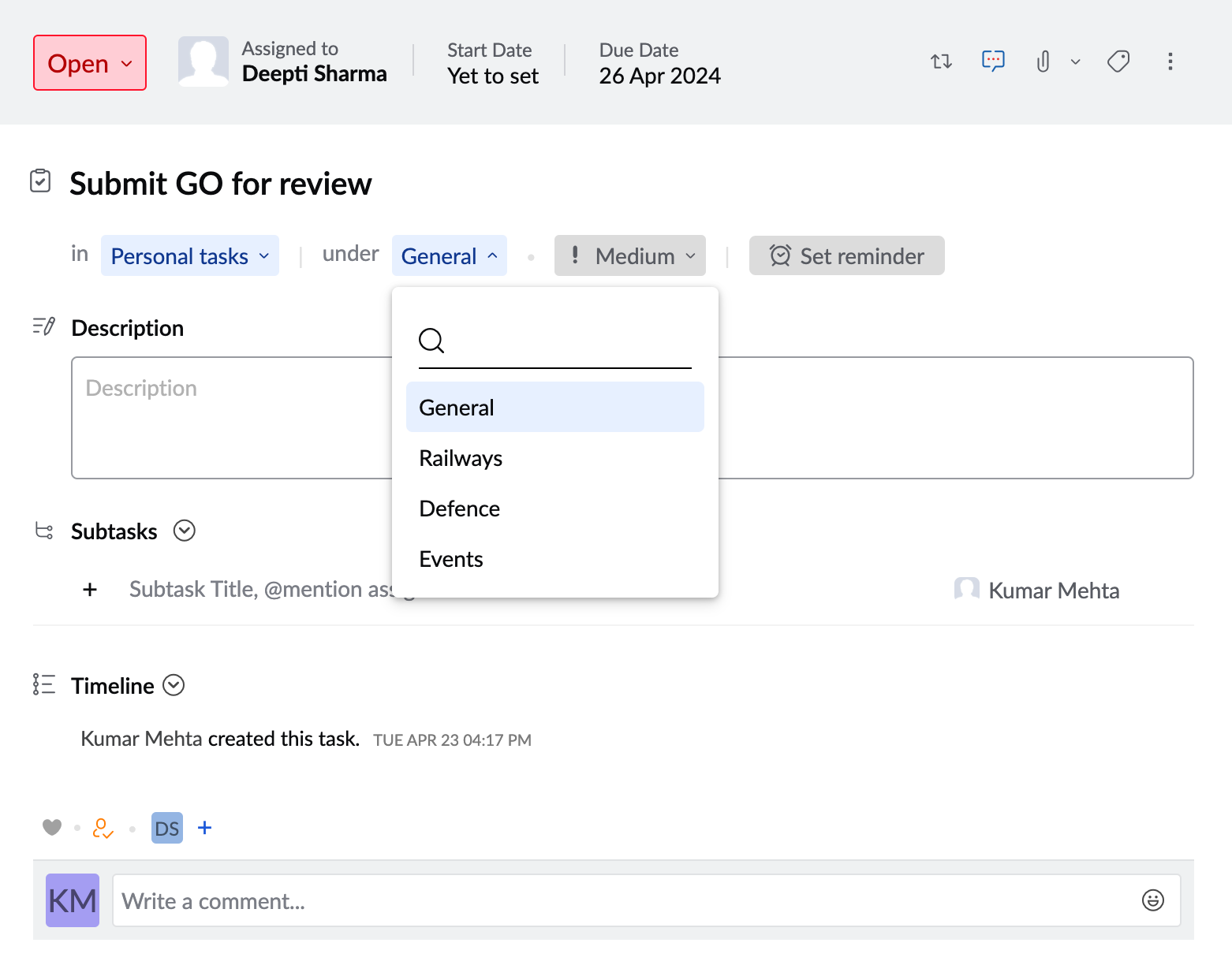 Add Task under a Category