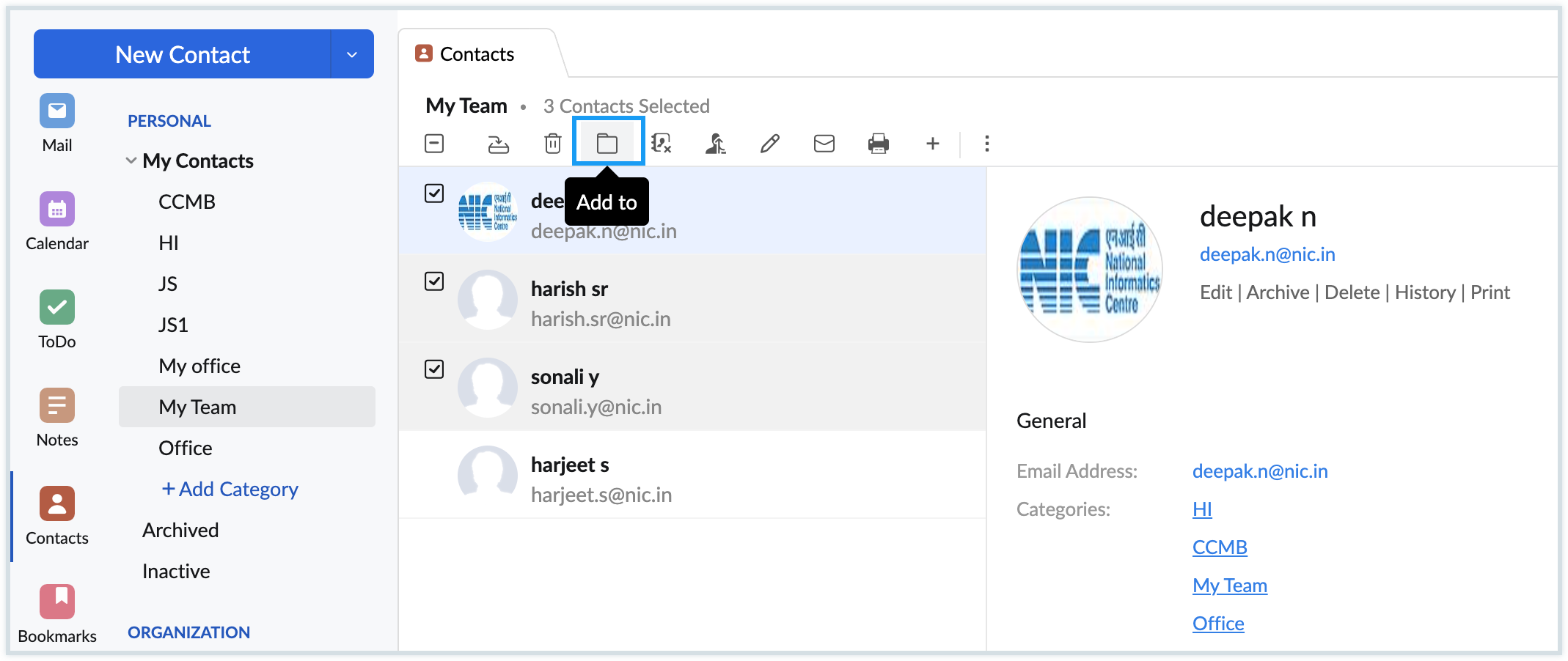 Add contacts to contact category