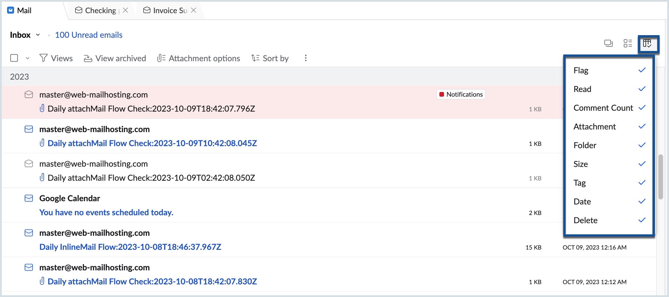 Email listing customization