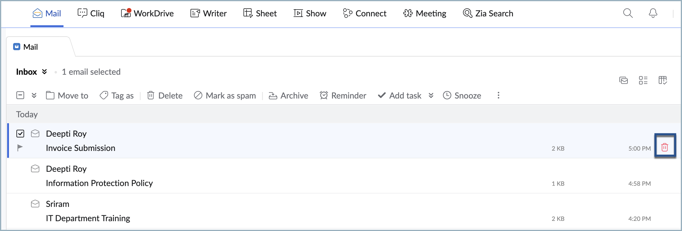 Delete single email