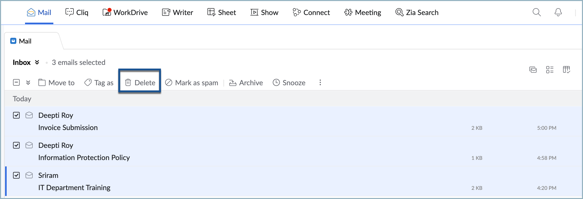 Delete multiple emails