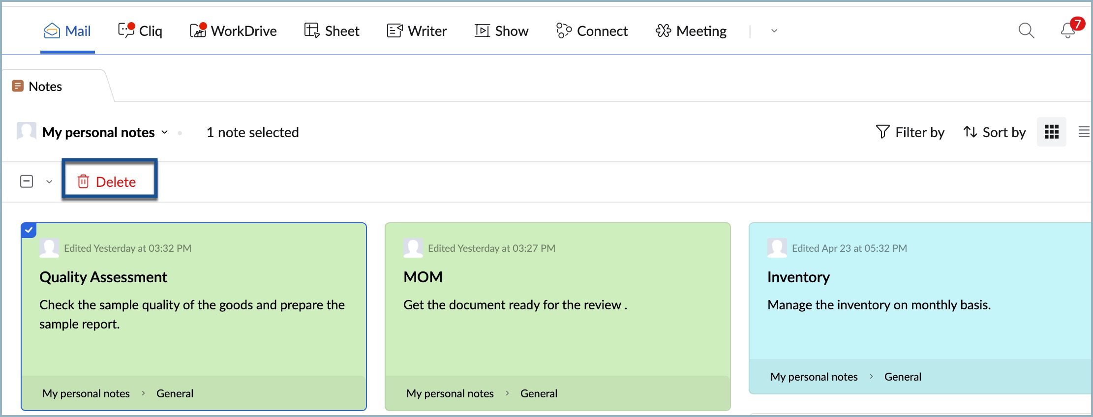Delete notes 
