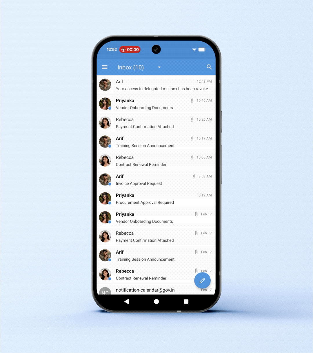 email views using mobile app