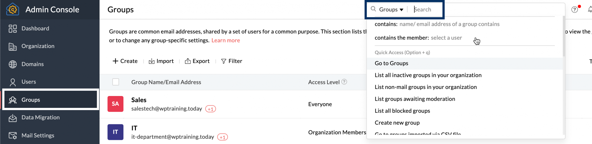 groups section
