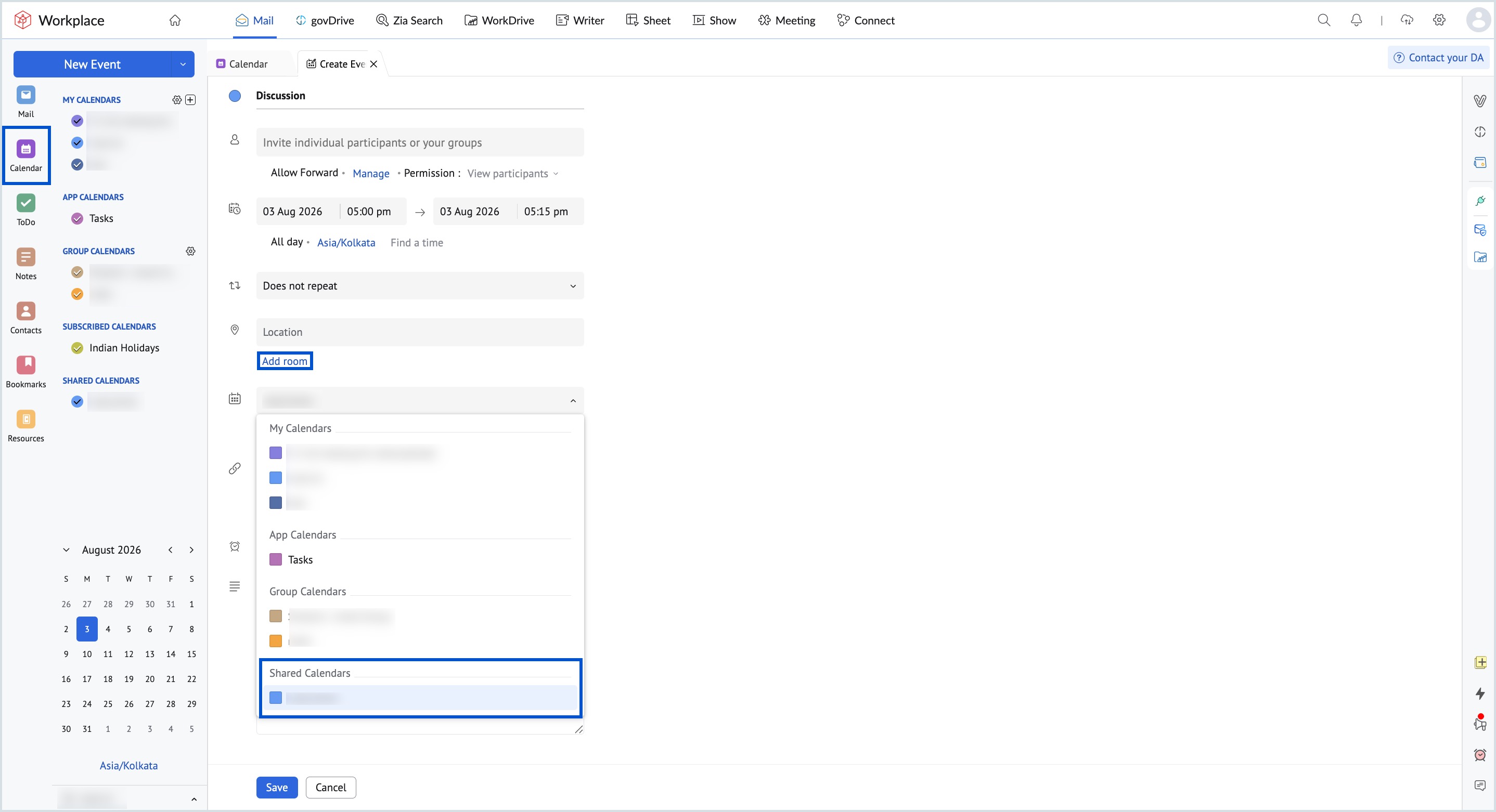 Delegate or manage a shared calendar