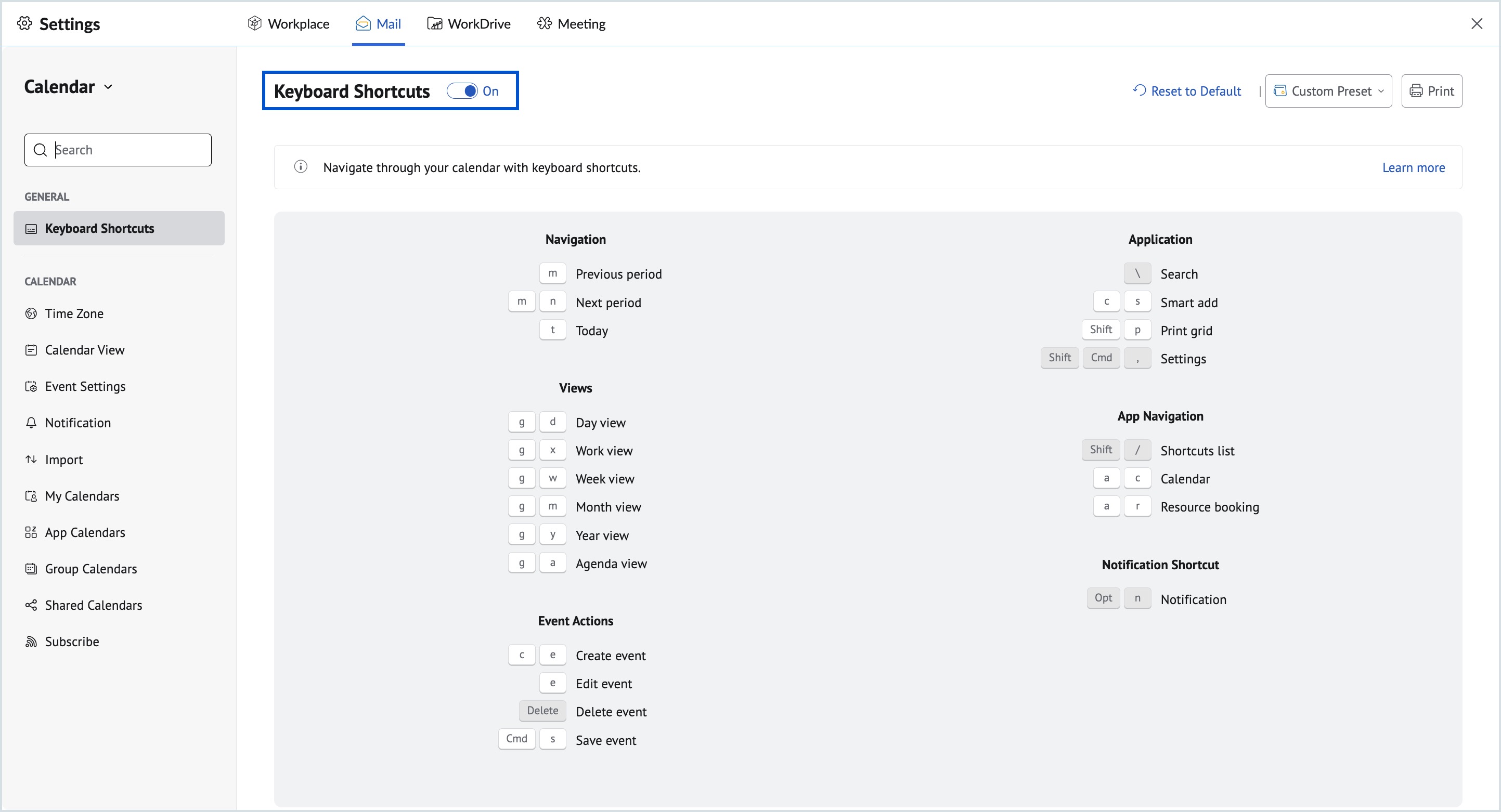 Keyboard shortcuts