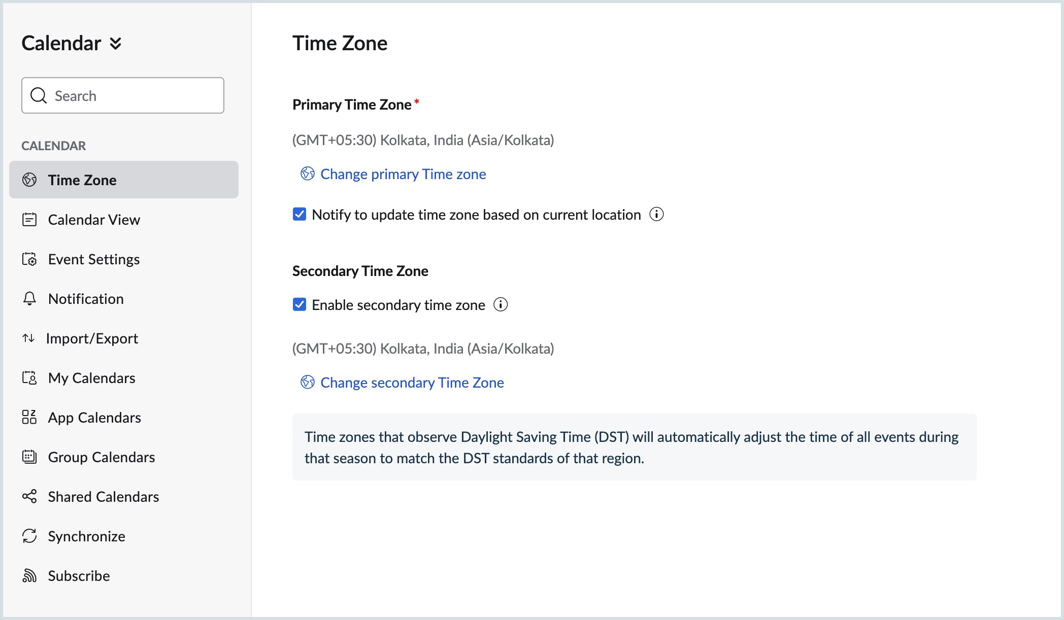 change time zone