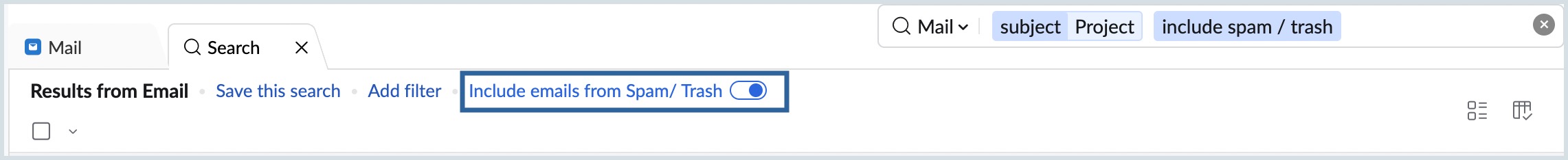 UI screenshot of email search