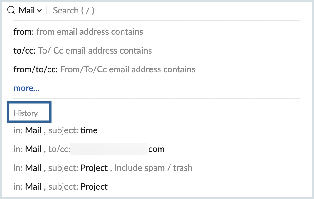 UI screenshot of search history