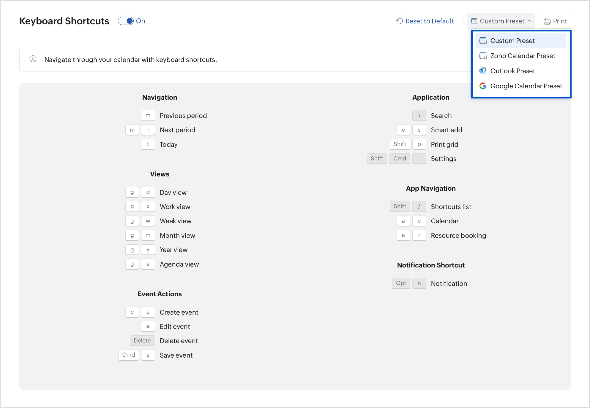 Select keyboard preset