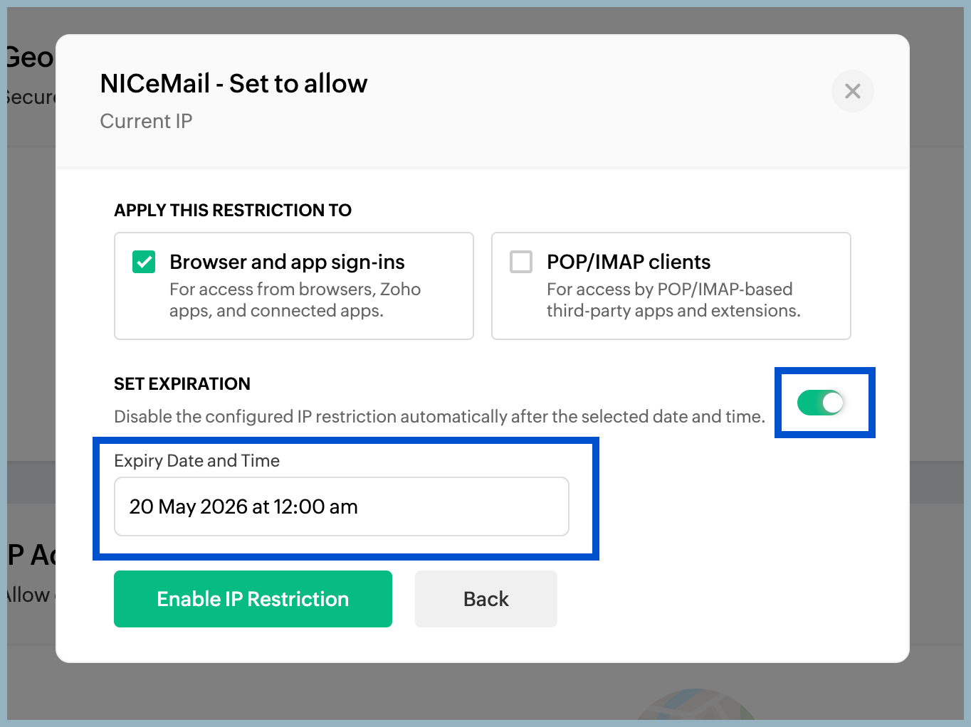 Set expiry for IP restriction 