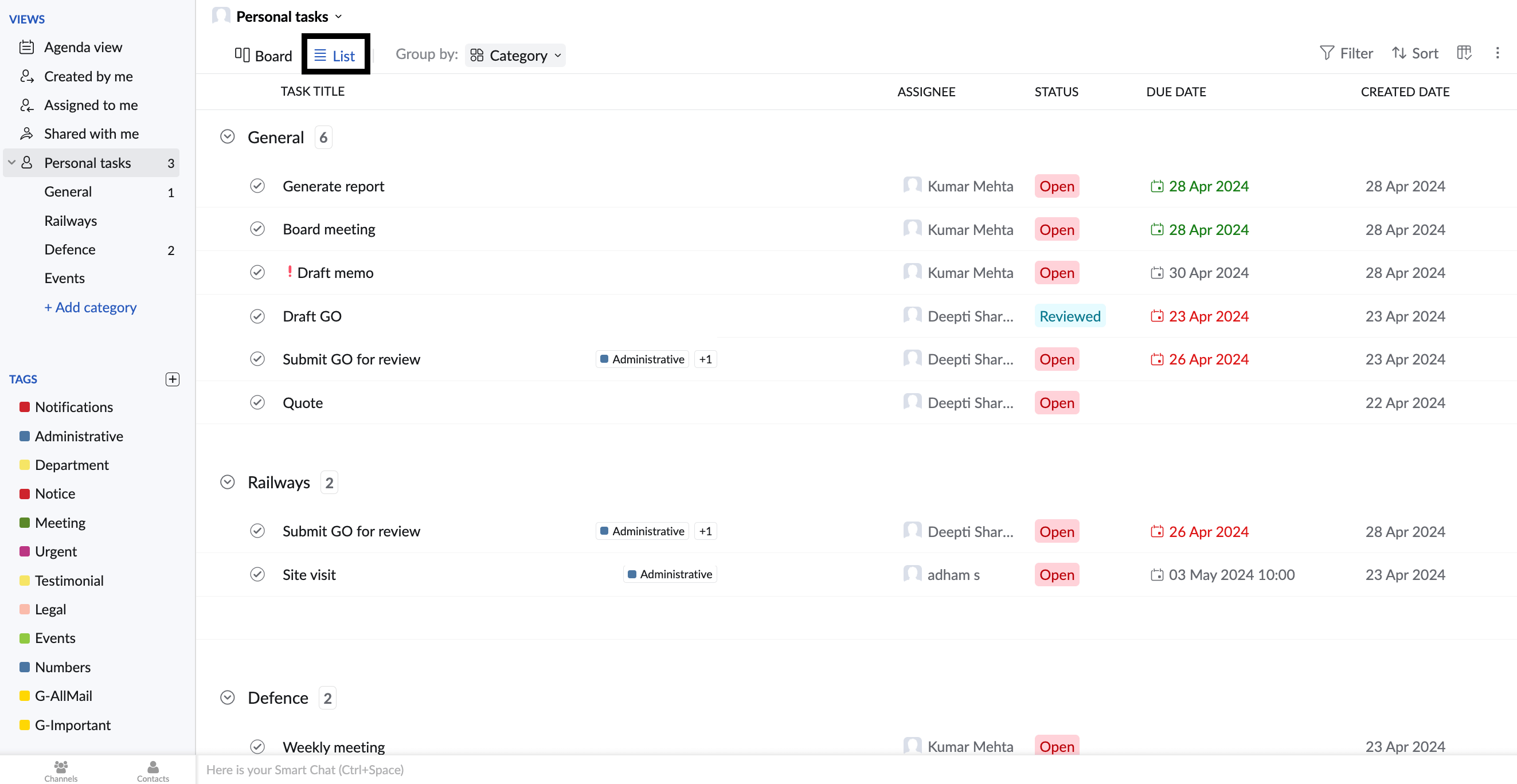 display modes - lists