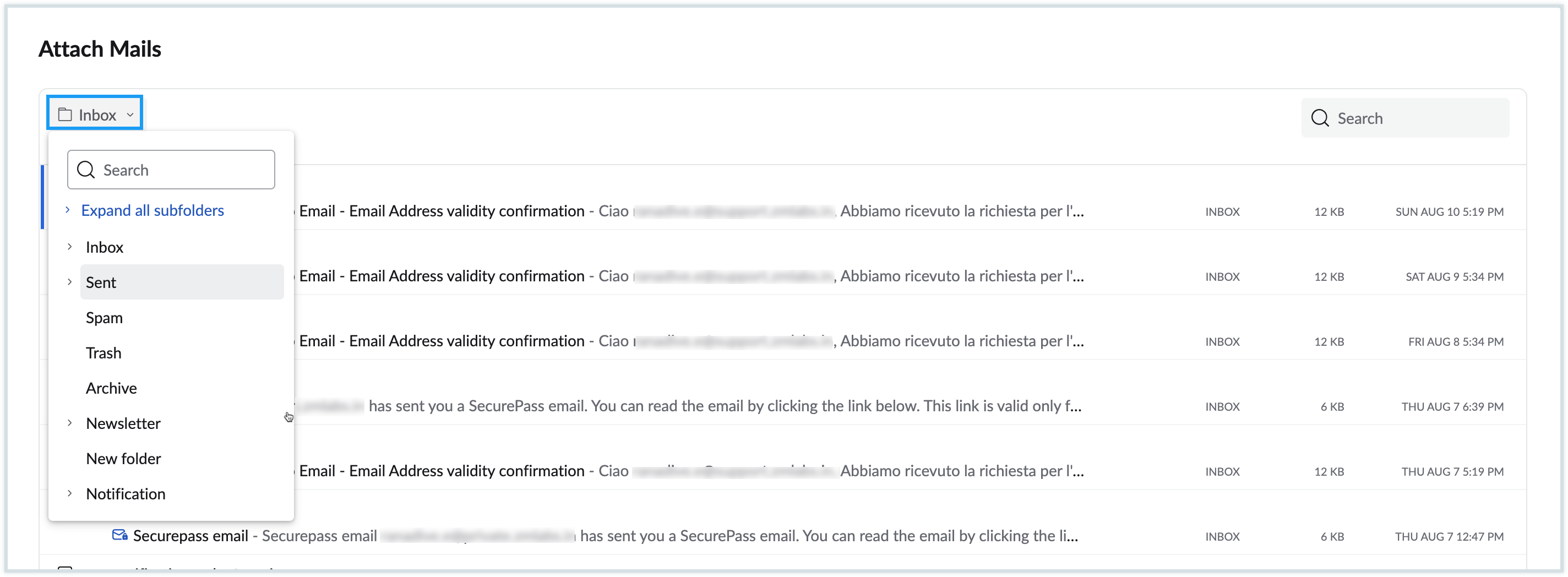 attach mail as eml