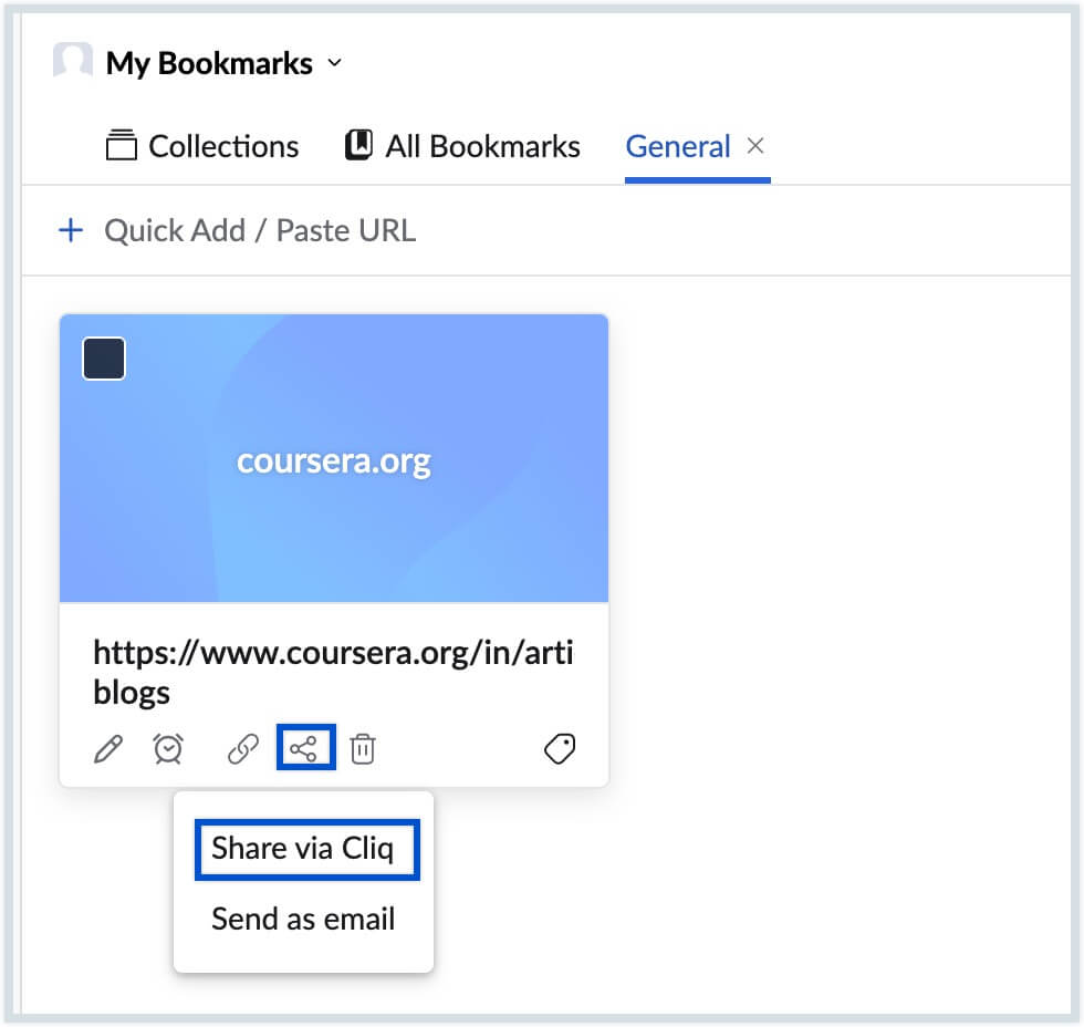 Share bookmarks via cliq