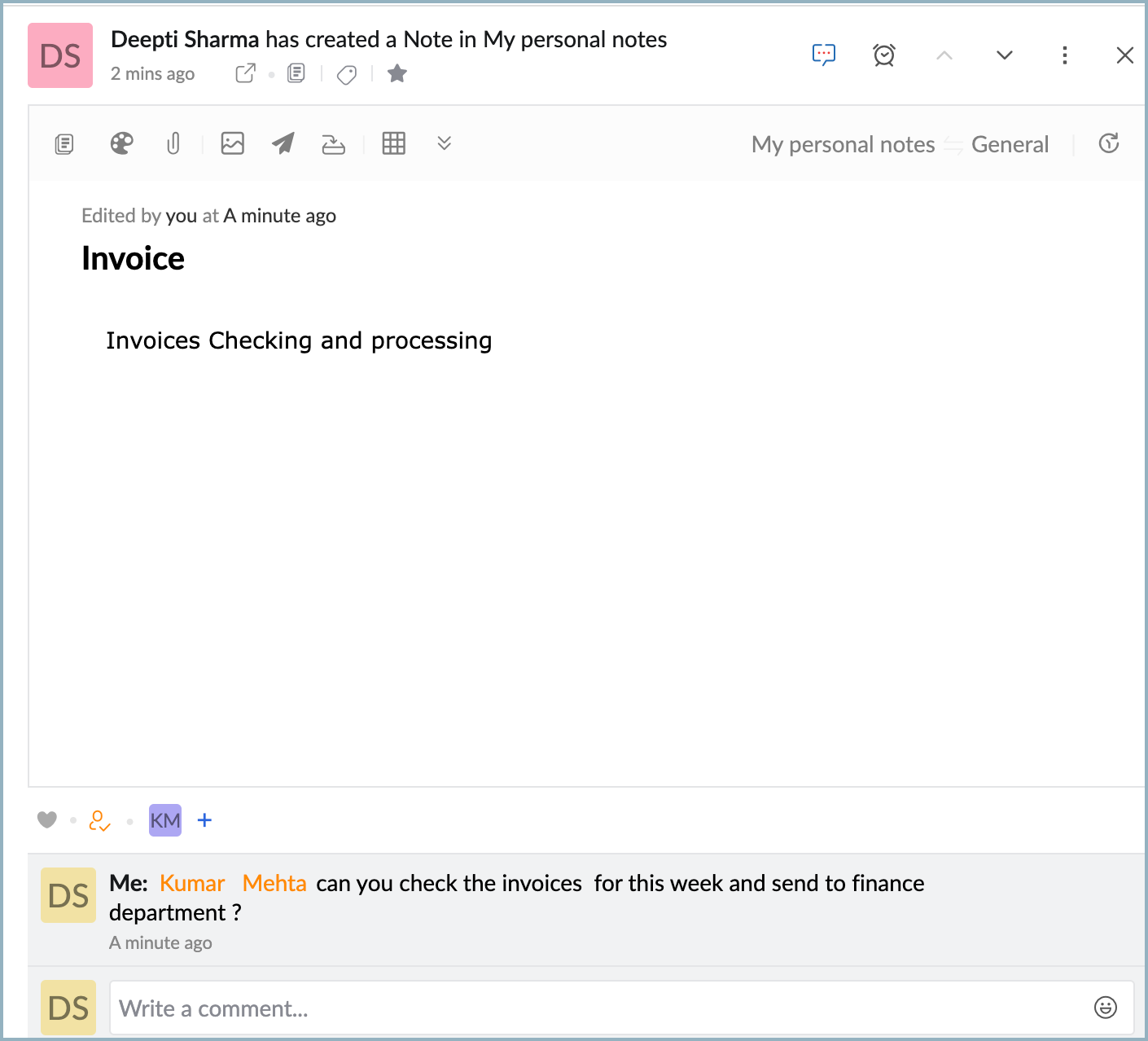 commenting on the note