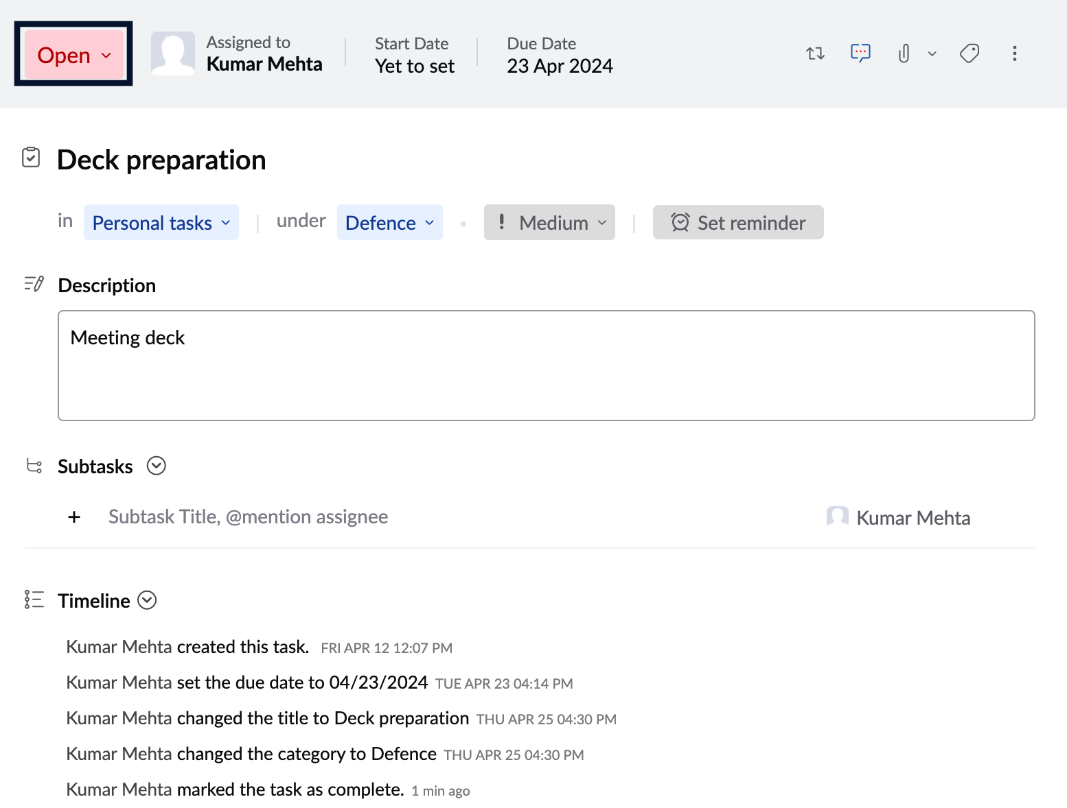 Mark a task as complete 1