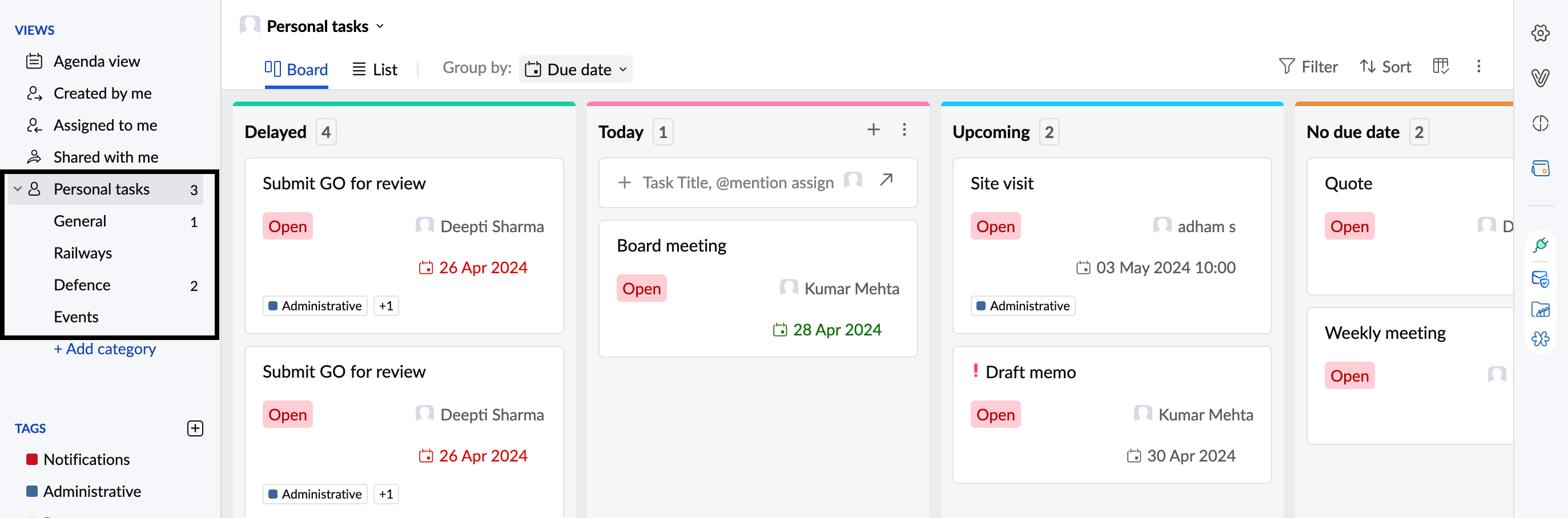 personal tasks view