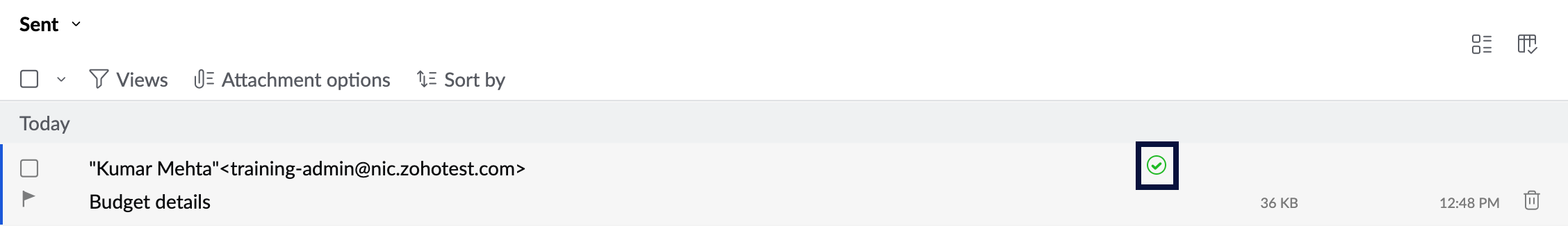 UI screenshot of mail delivery status icon