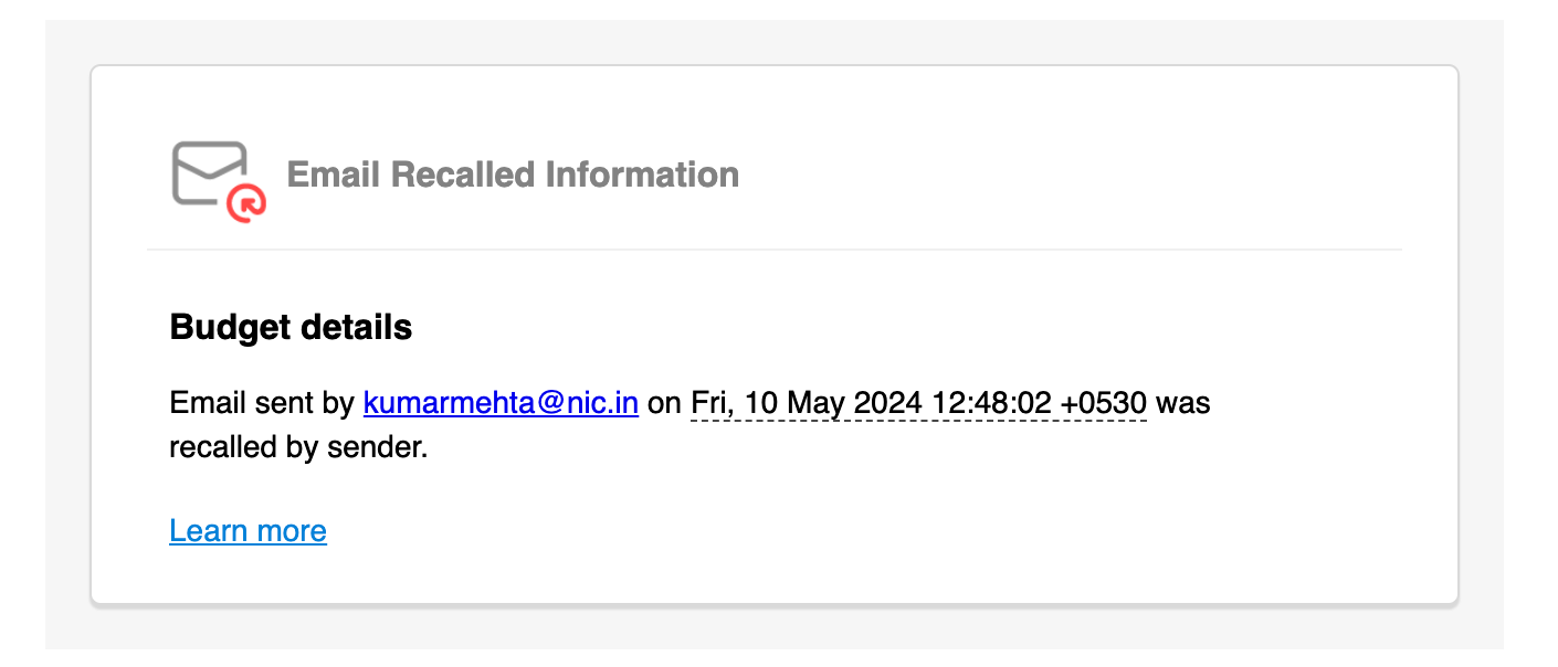 UI screenshot of recalled email