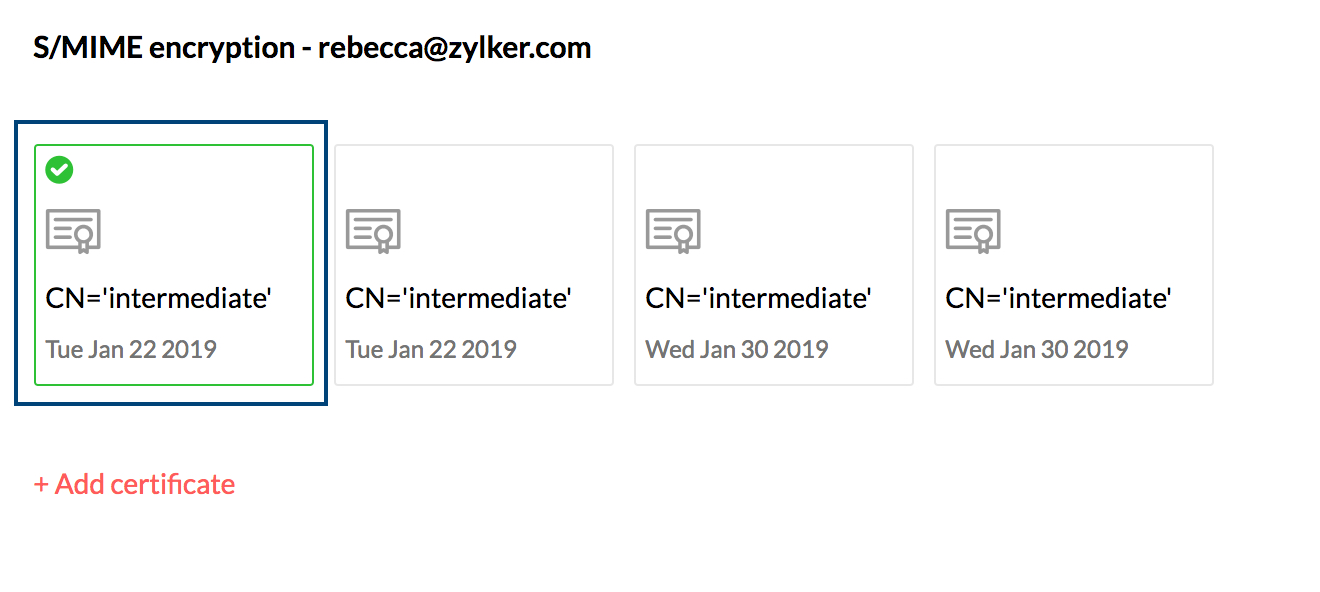 UI screenshot of S/MIME certificate