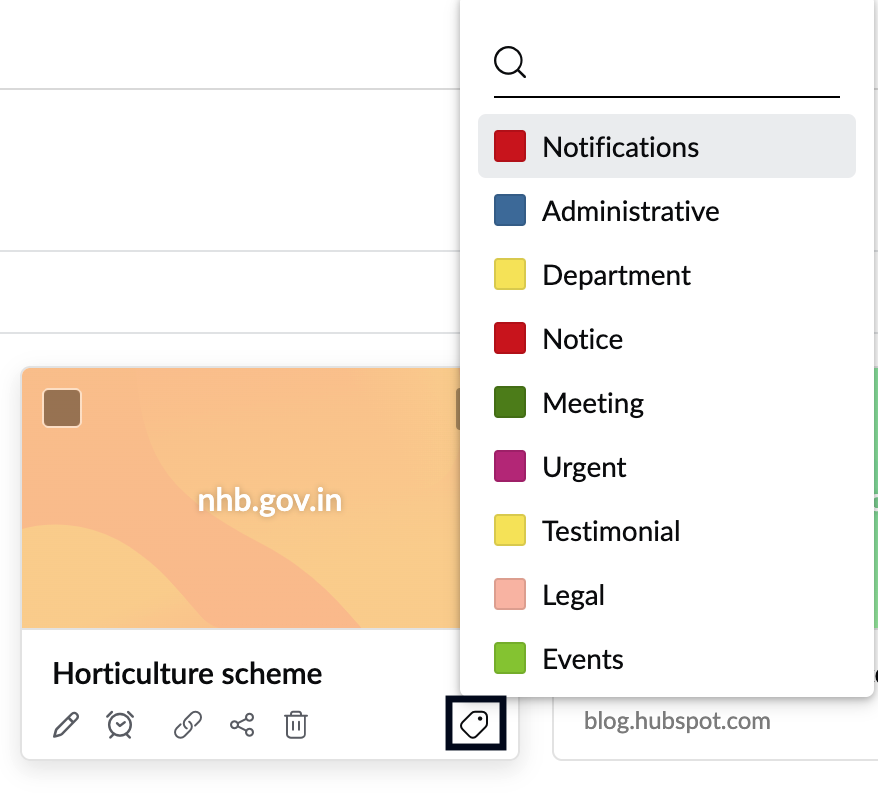 Add Tag icon in the bookmark.