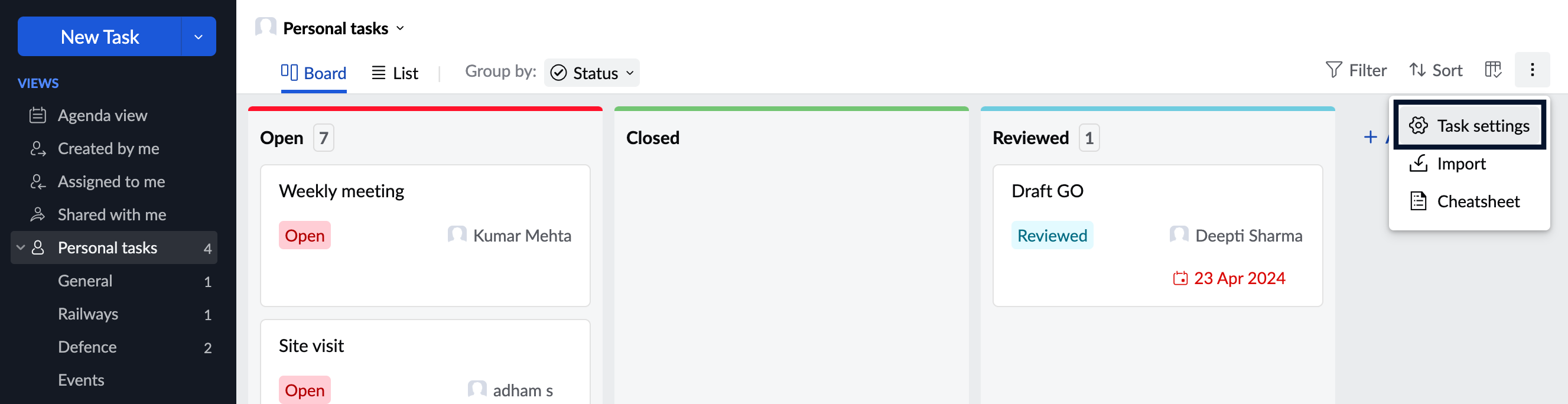 Create via Task Settings 1