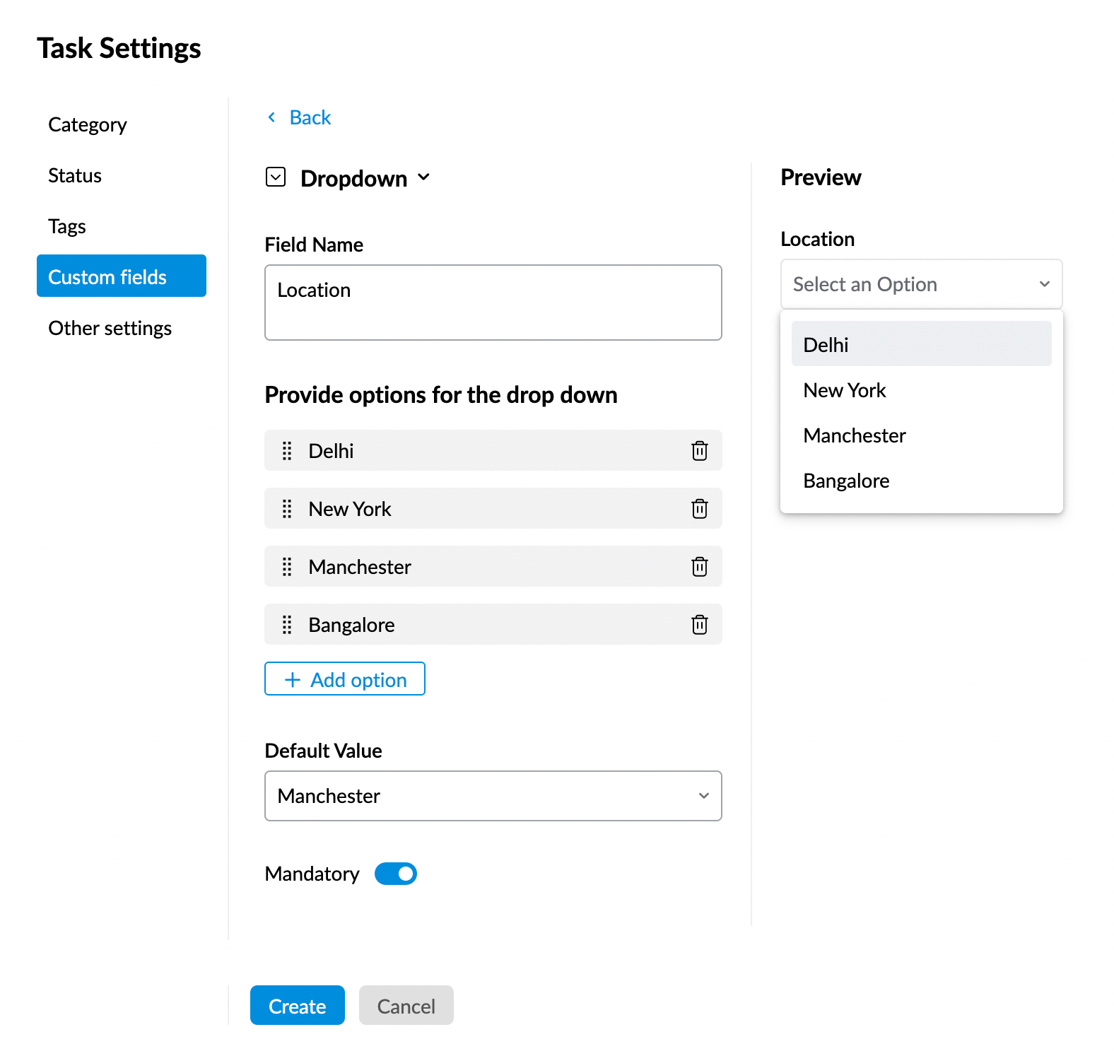 task settings