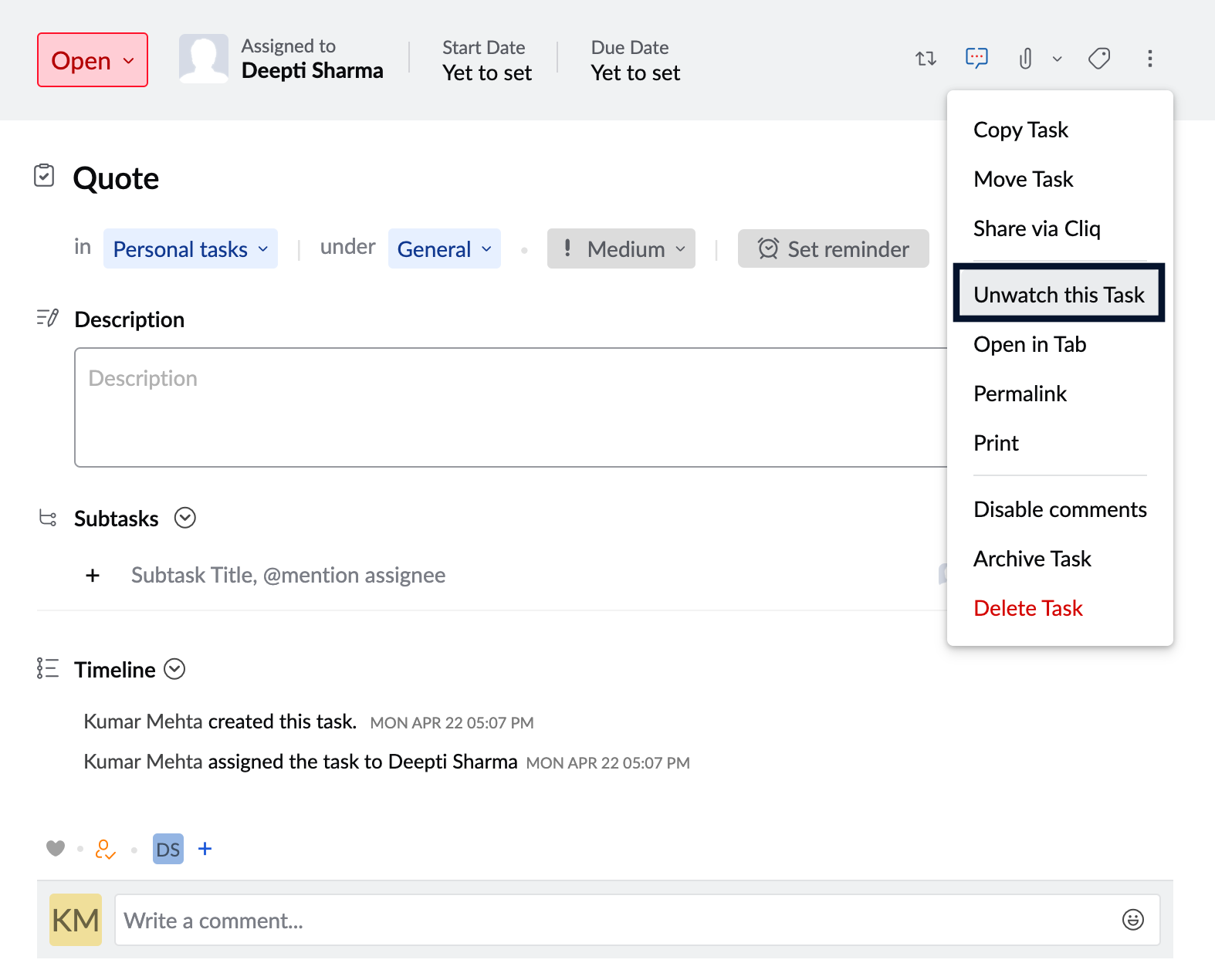 Watch or Unwatch tasks