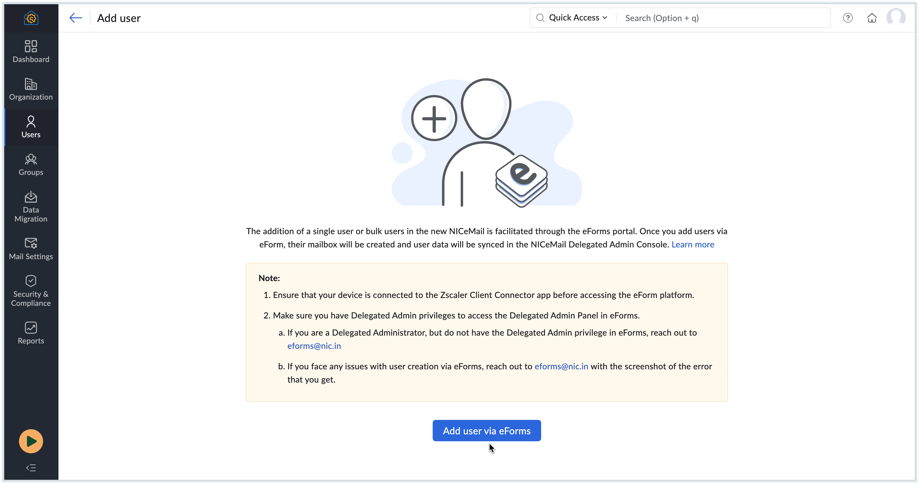 Add users via eForms