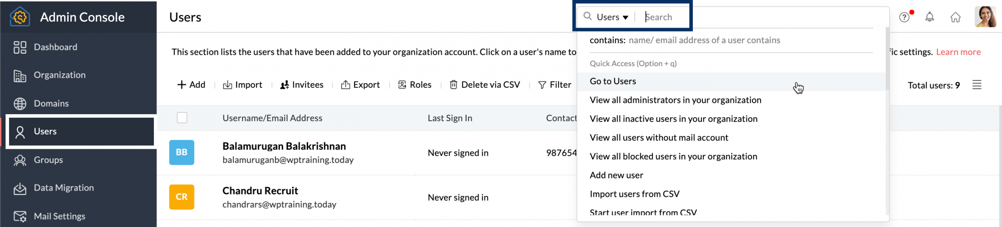 users section