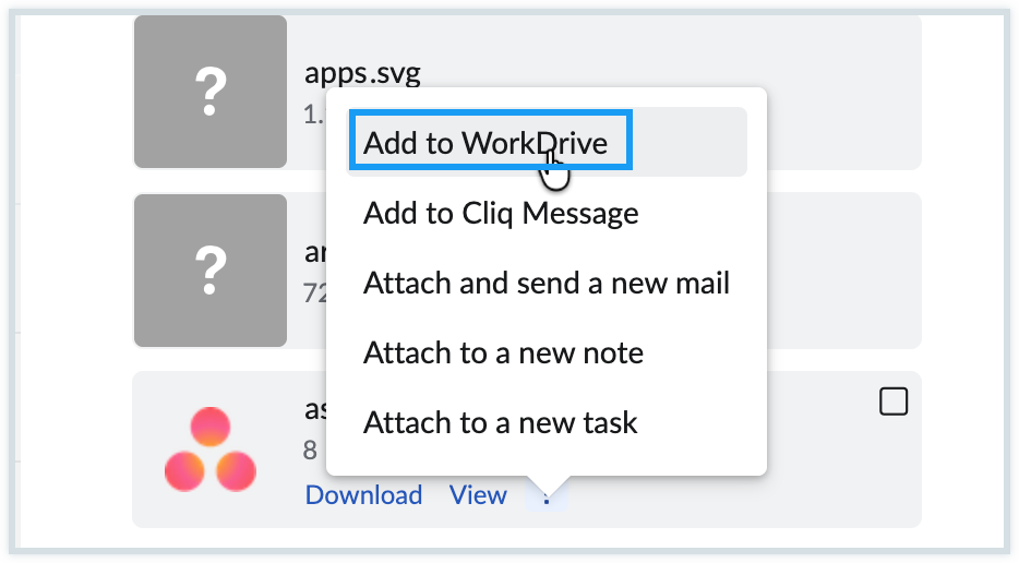 upload email attachments to workdrive