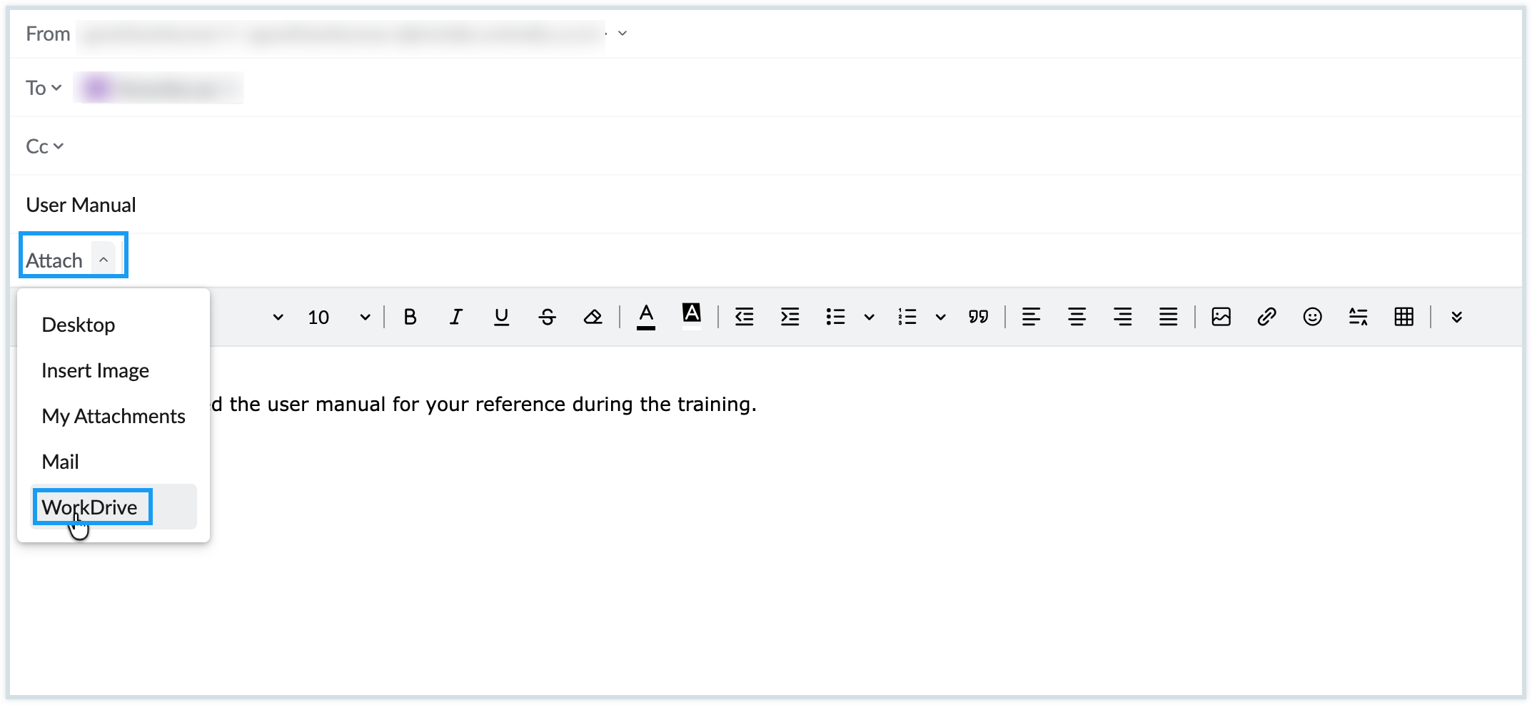 upload email attachments to workdrive