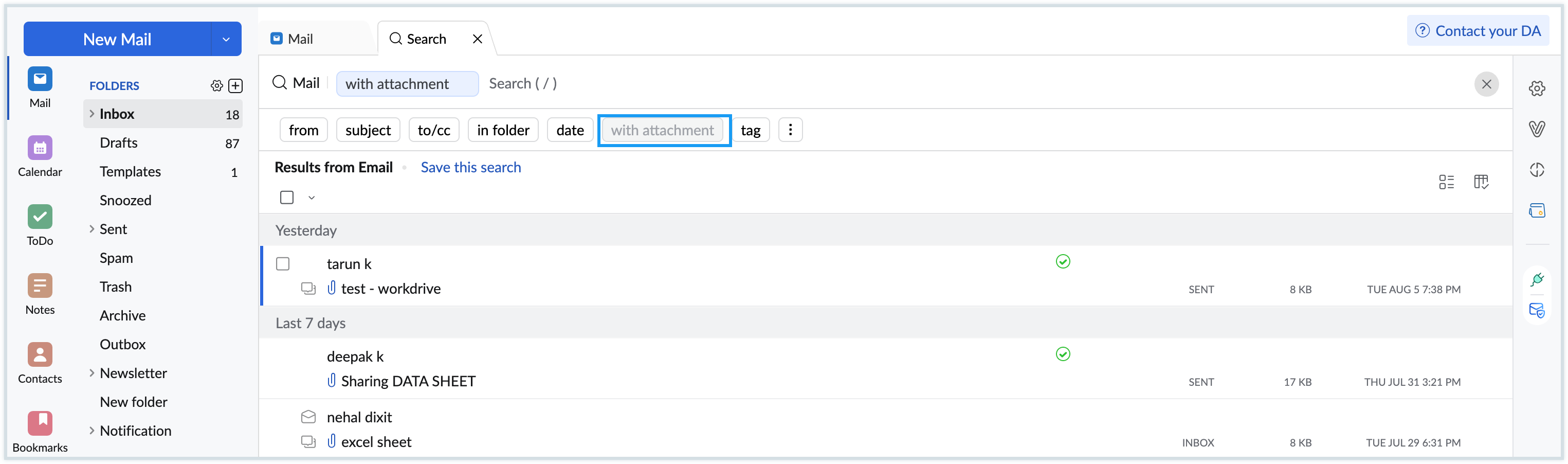 search with attachment