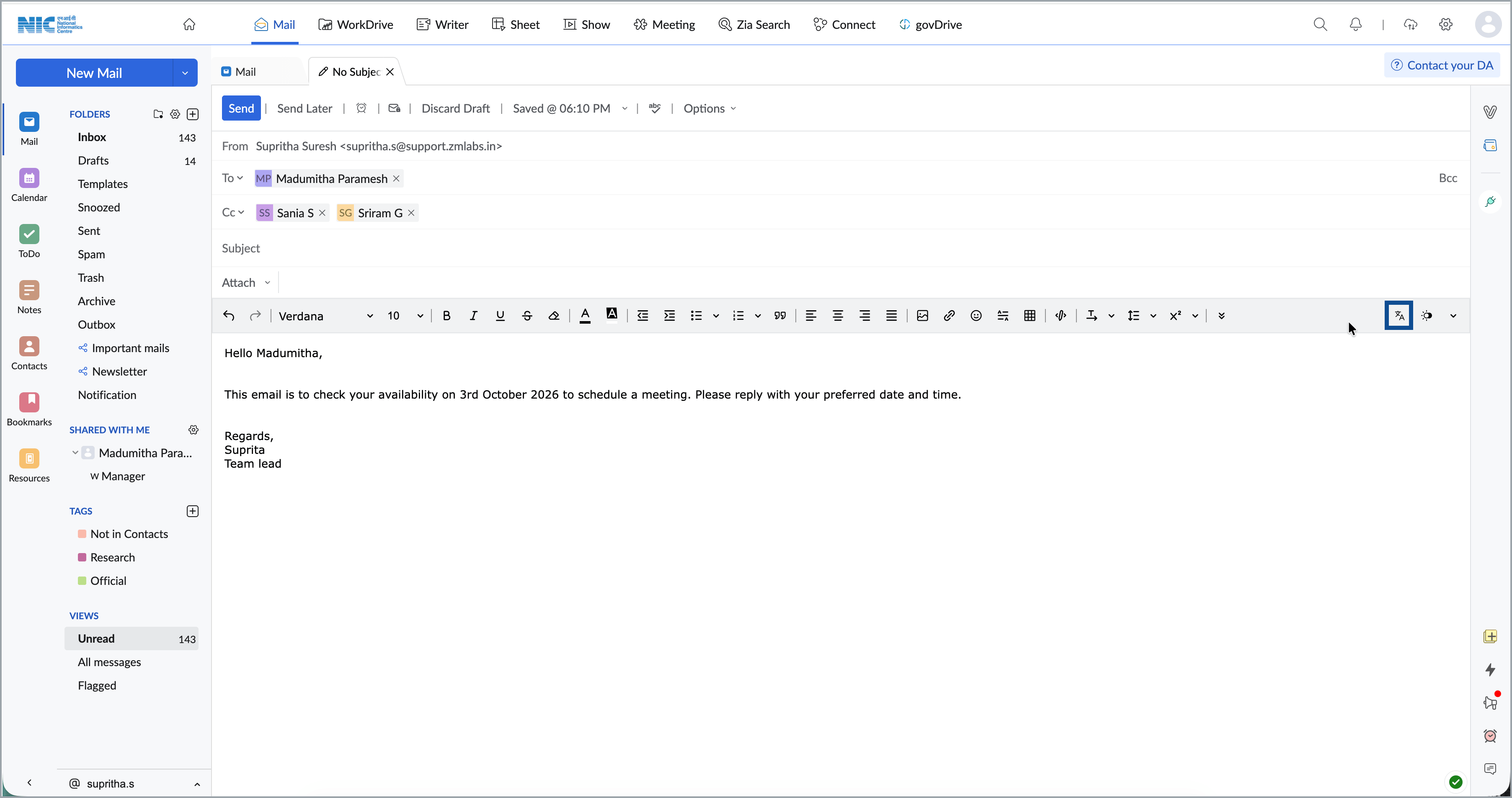 Click the translate button at the right of your email editor